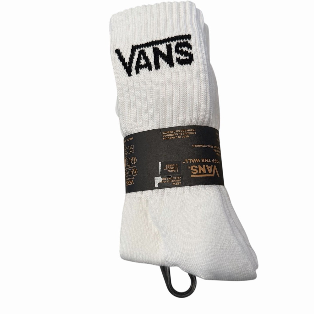 Vans Classic Crew Socks 3-Pack Unisex US Men's Size 6.5-9 Off The Wall White NWT - Picture 2 of 3